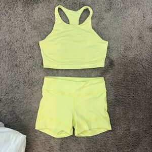 Outdoor Voices Light Yellow Bike Shorts and Sports Bra Set